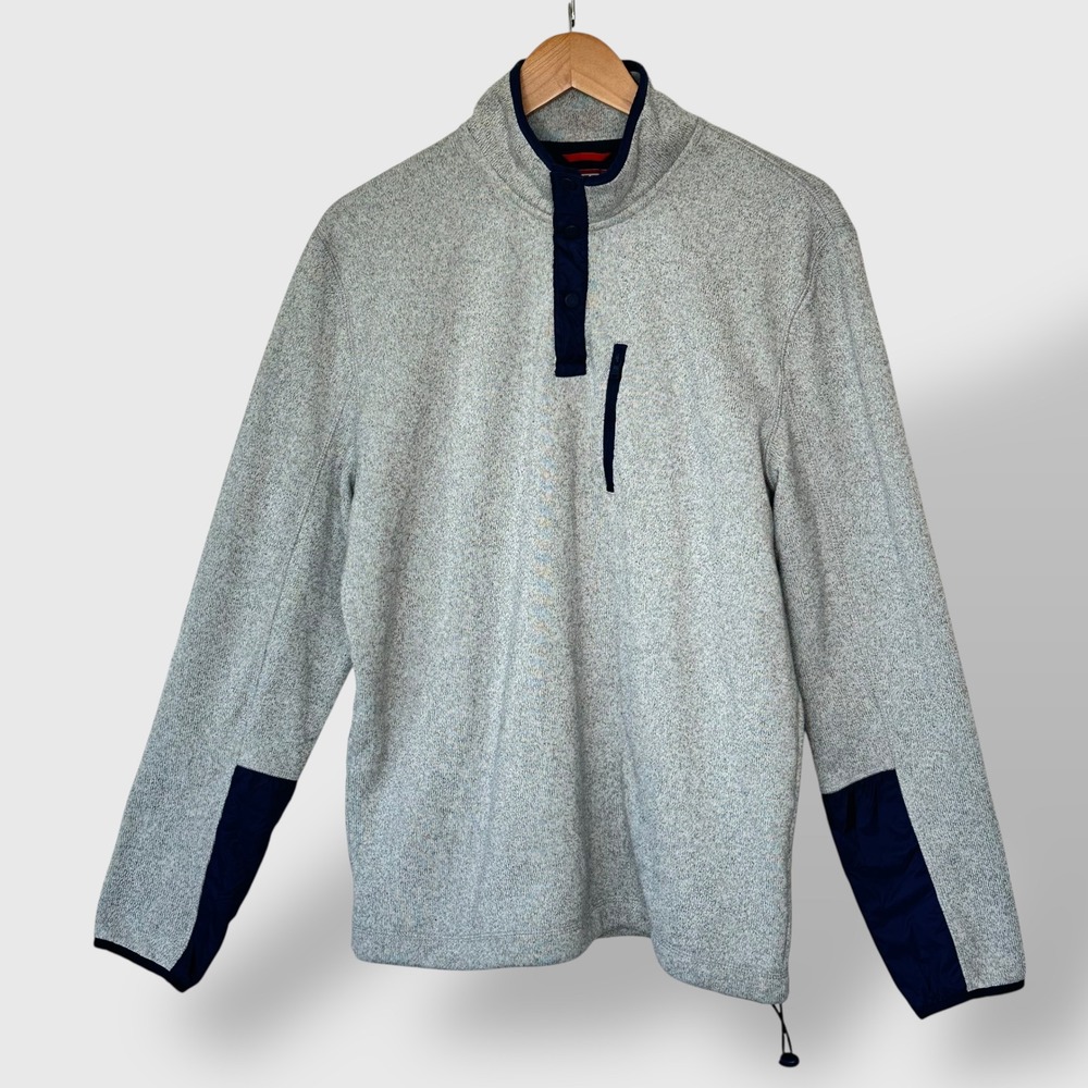 Tommy Hilfiger Pullover Fleece Quarter Snap Up Pocket Trim Size Large‎ Preppy